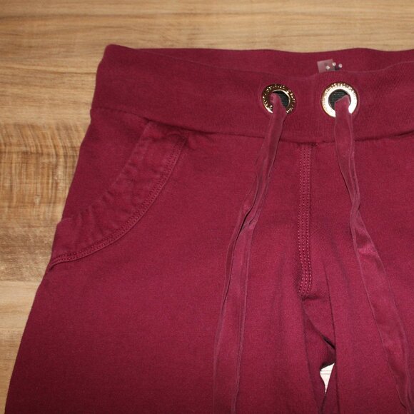 TWISTED HEART Size P-SM Burgundy Wine Rhinestone Heart Wide Leg Sweatpants - Picture 3 of 10